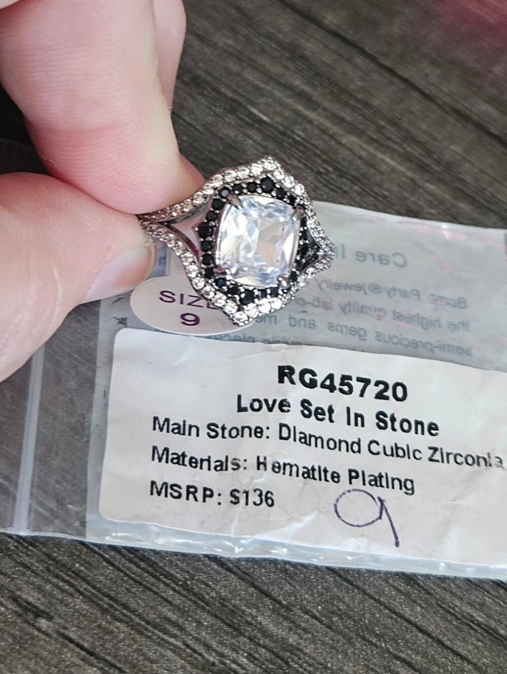 Bomb Party Sterling Silver-Tone Cubic Zirconia Ring w/Black Accent Stones White